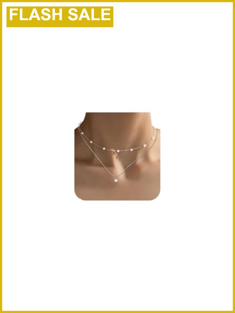 Layered Pearl Necklace Set Silver Plated Stainless Steel Choker